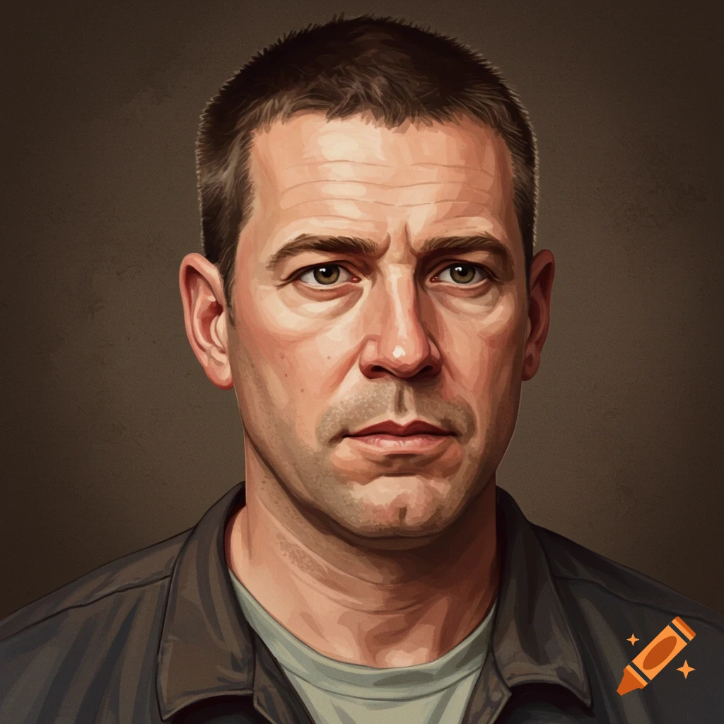 A portrait of a man with short brown hair and light brown eyes looking forward.