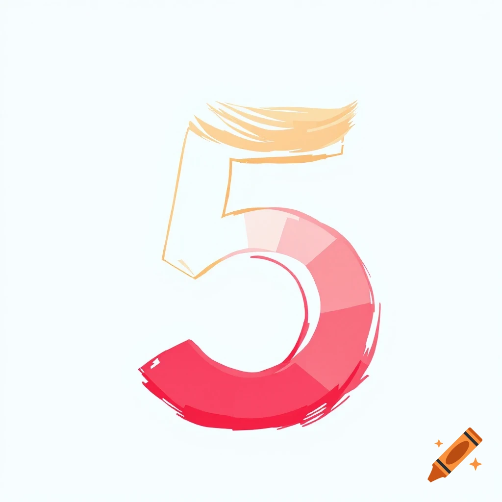 Stylized number 5 with orange hair-like top and pink to red brushstroke gradient bottom.