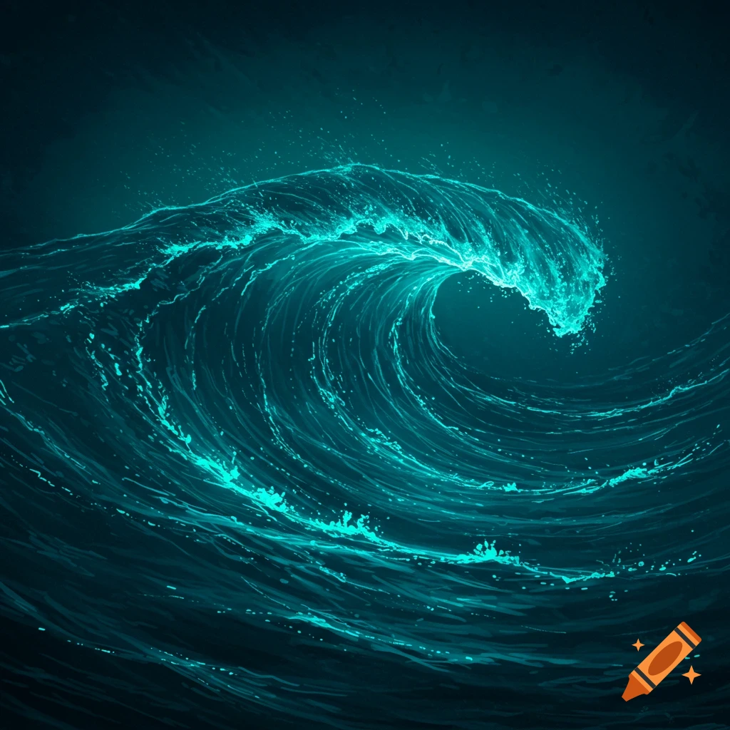 Digital teal wave against a dark background