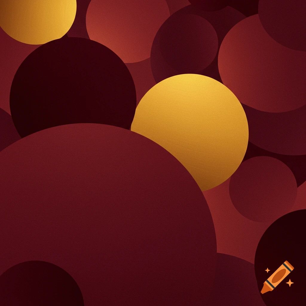 Abstract art with overlapping maroon and yellow-gold circles.