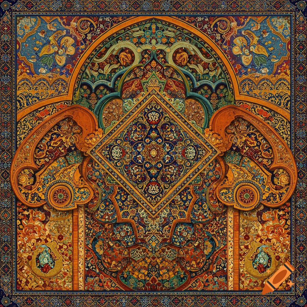 Intricate colorful pattern in the style of Middle Eastern decorative art