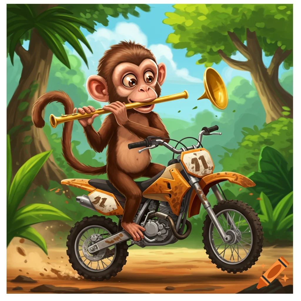 Monkey riding a dirt bike and playing the flute on Craiyon