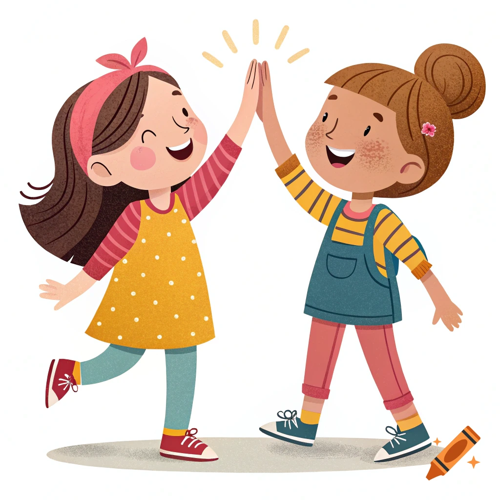 Two cartoon girls high-fiving.