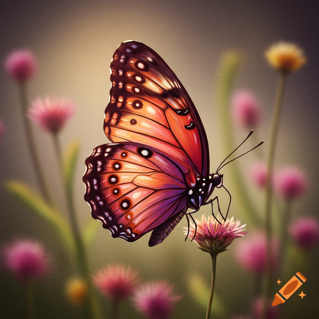 A colorful butterfly rests on a pink flower.