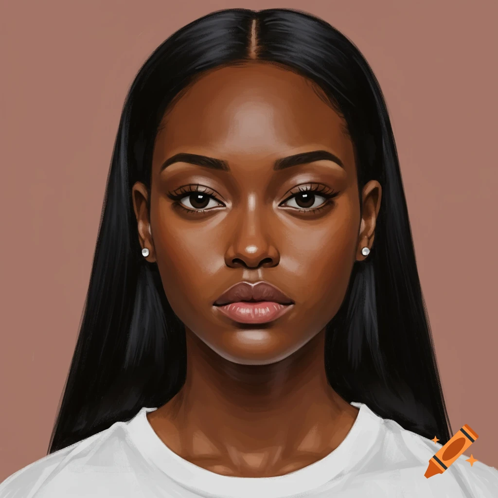 Digital illustration close-up portrait of a woman with long black hair.