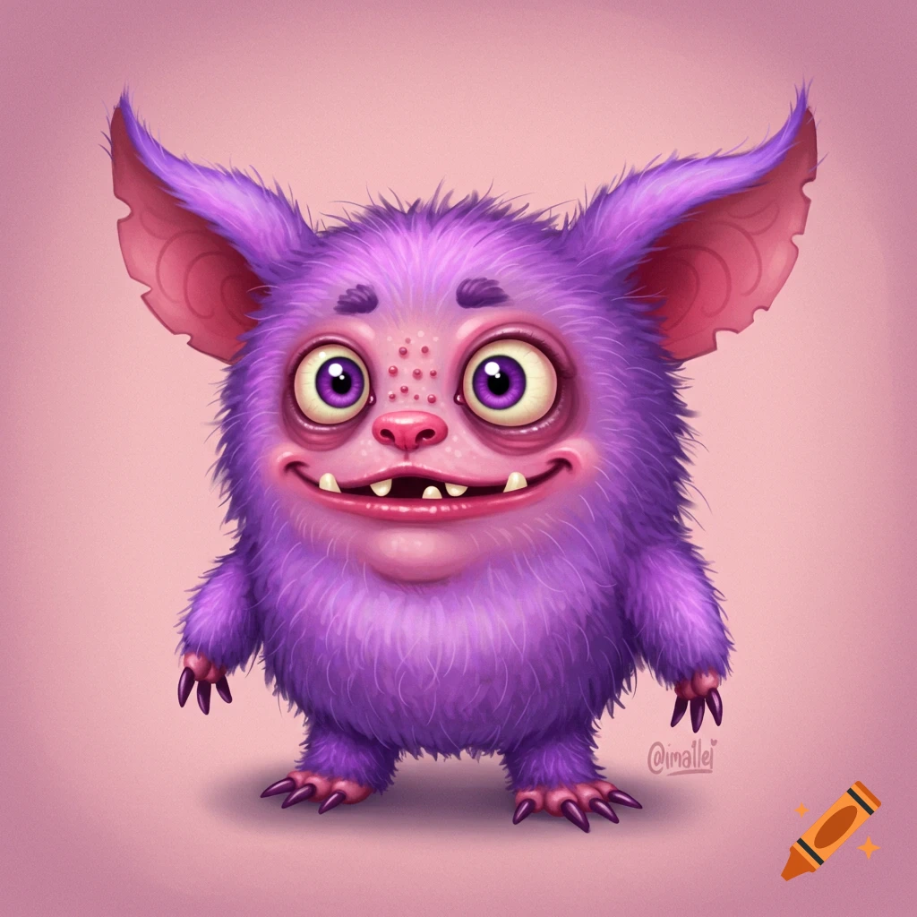 Illustration of a cute purple fluffy monster