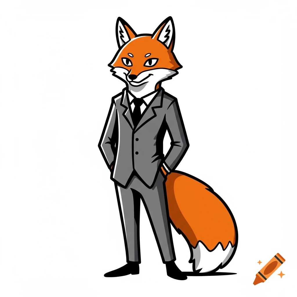 Cartoon illustration of a fox in a business suit
