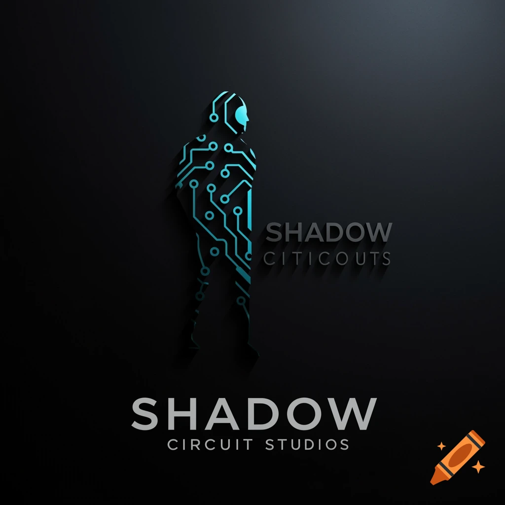 Logo of a person made of circuits on a dark background, with the text SHADOW CIRCUIT STUDIOS.