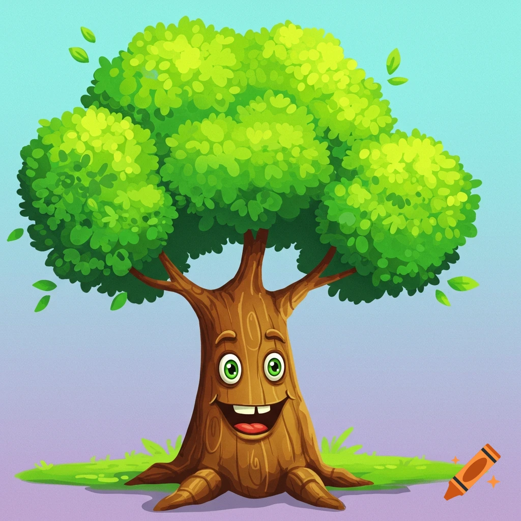 A cartoon tree with a smiling face.