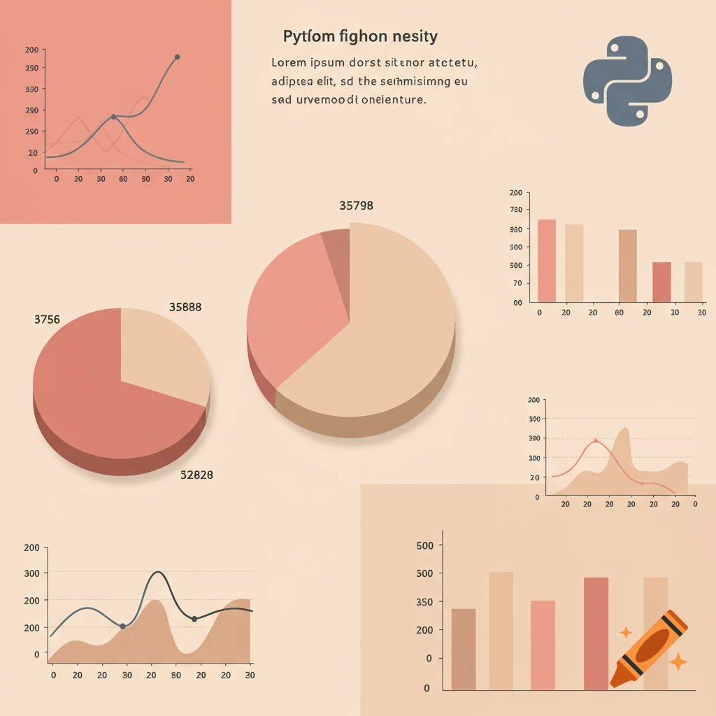 Minimalist pastel data visualization with pie chart, bar plot, data ...