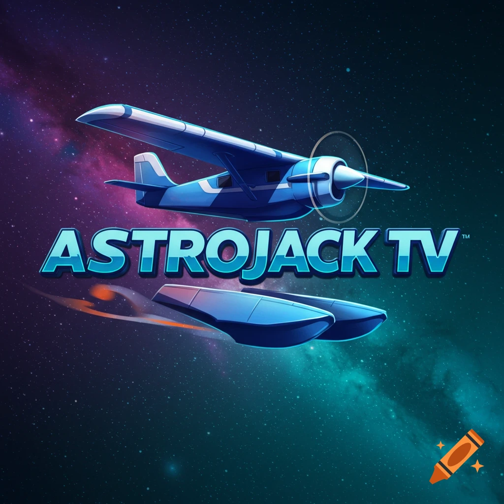 A logo featuring a float plane and another vehicle over a space background with the text ASTROJACK TV.