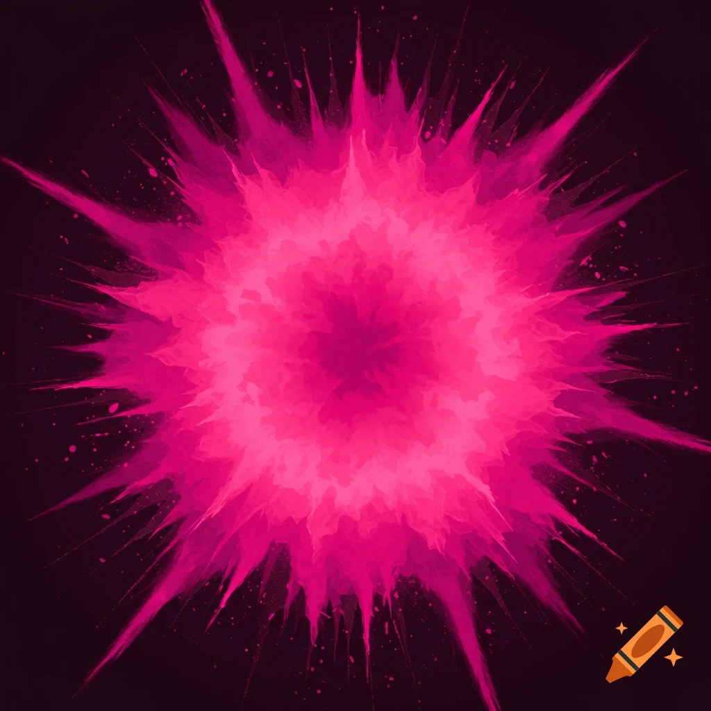 A vibrant pink starburst or explosion on a dark background.