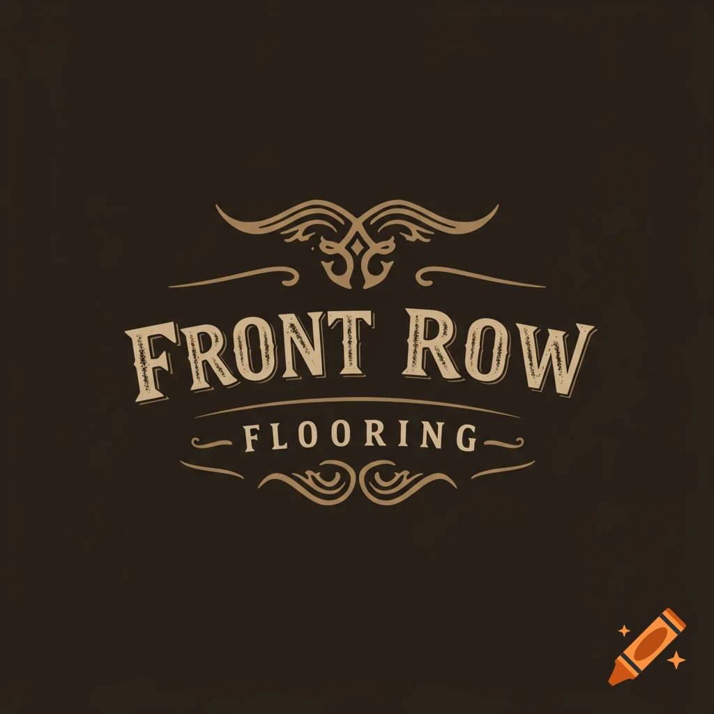Vintage logo for Front Row Flooring with decorative flourishes.