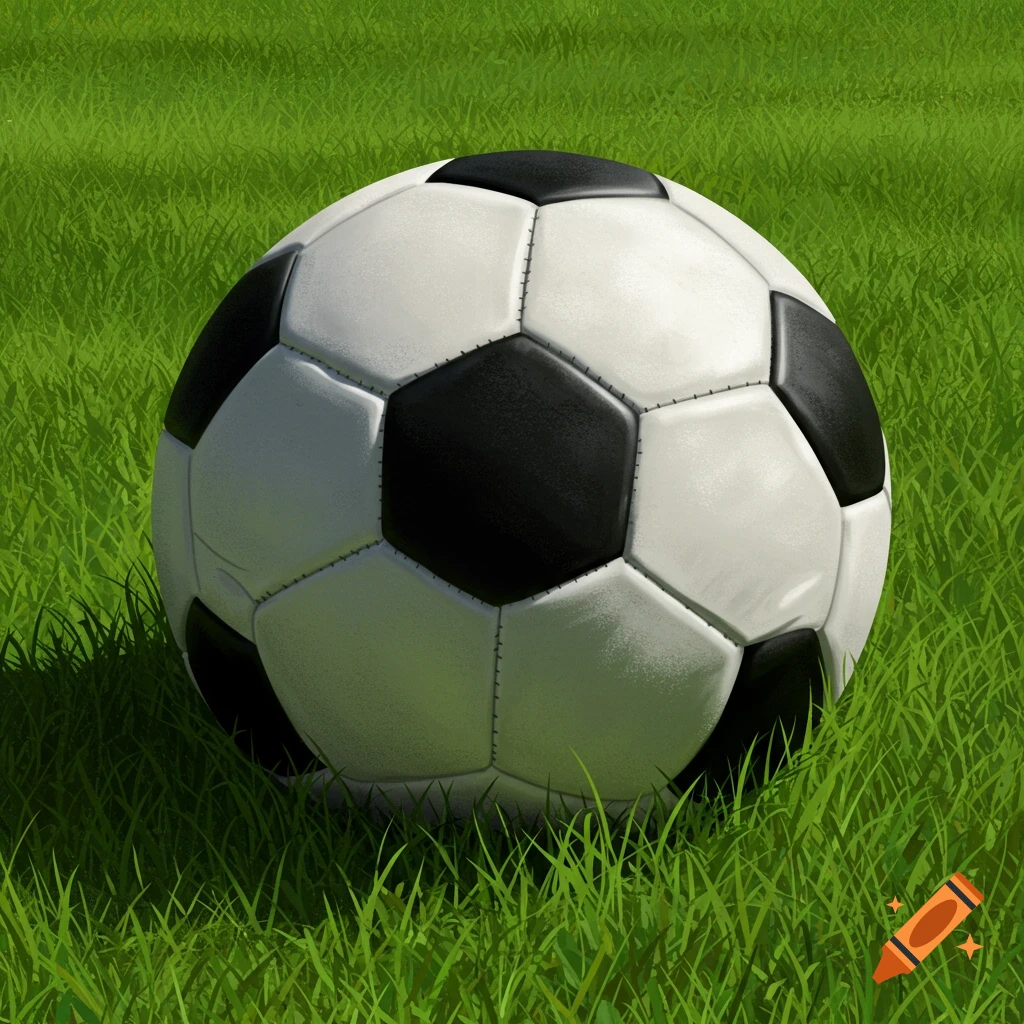 A soccer ball resting on green grass.