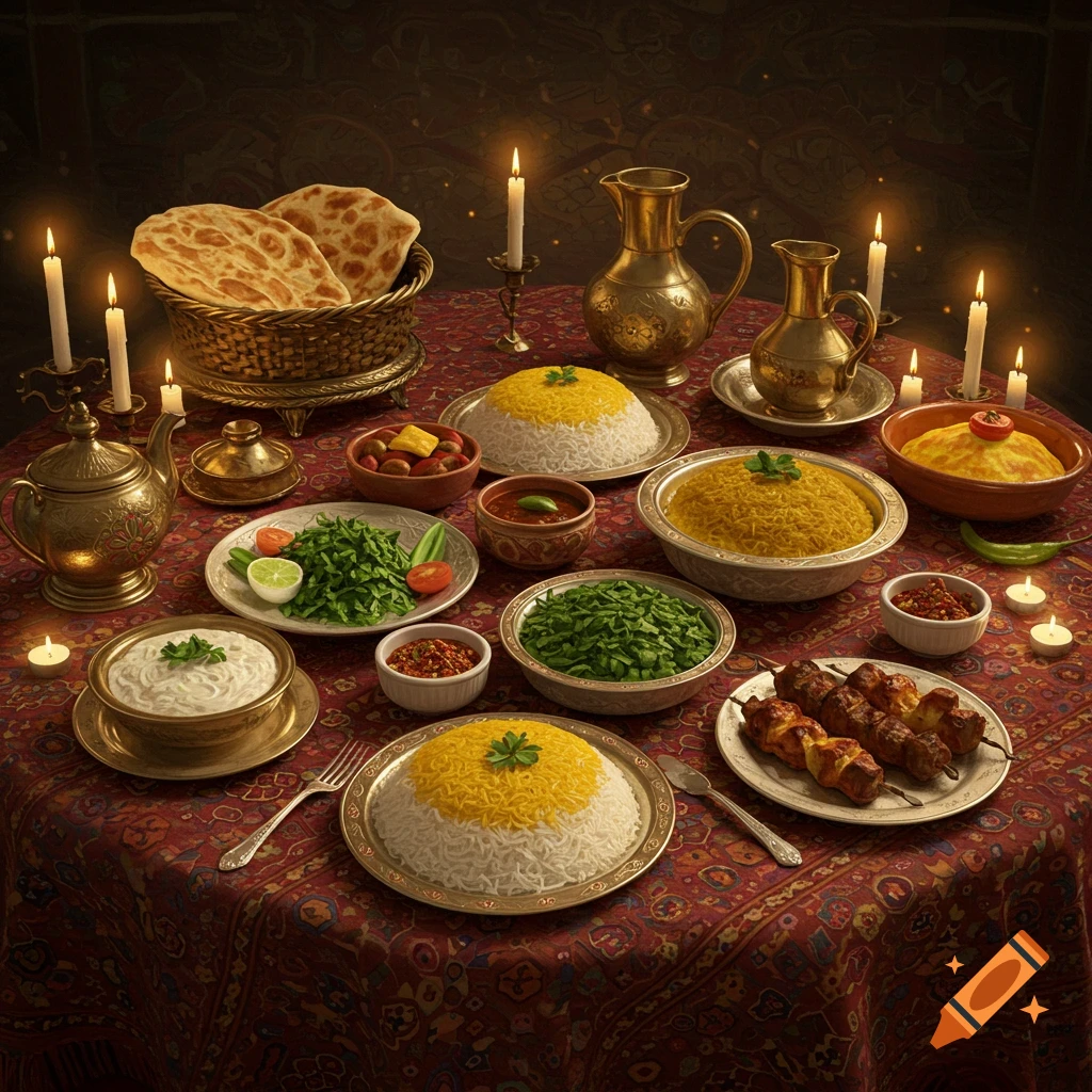 a-table-laden-with-various-indian-dishes-including-curries-naan-bread
