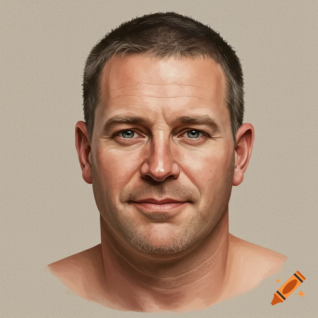 A digital art portrait of a man with short hair and light eyes.