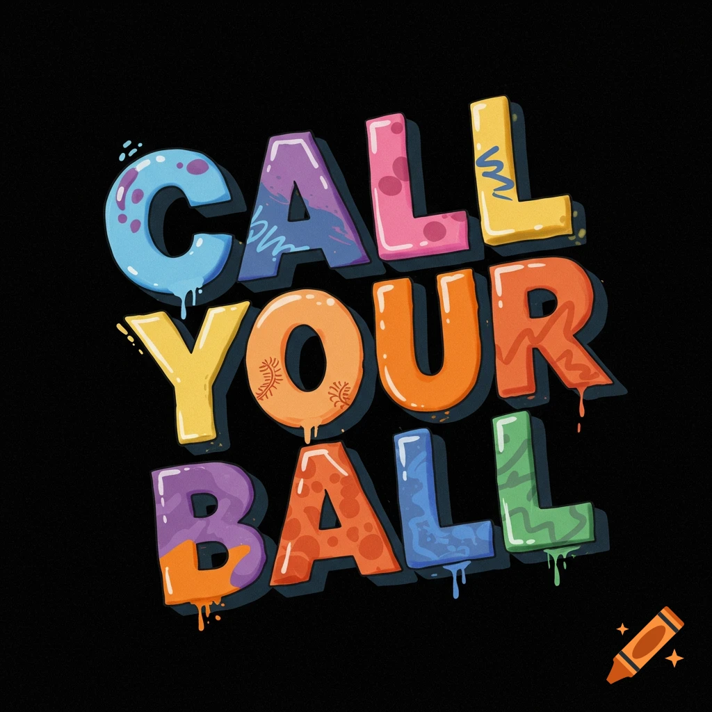 Colorful stylized text reading CALL YOUR BALL with paint drips