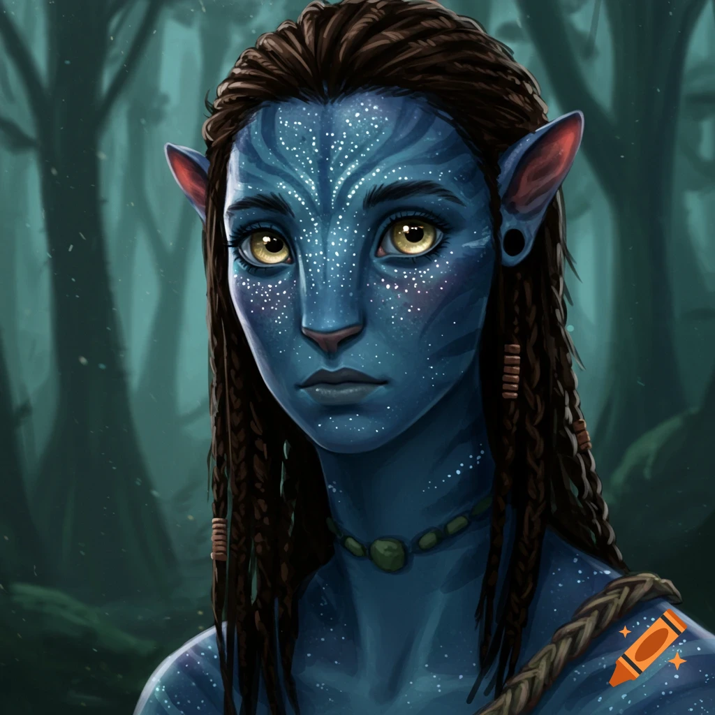 Portrait of a blue Na'vi from Avatar in a forest.