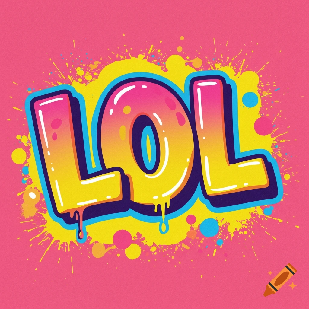 Colorful stylized text 'LOL' with splatters and drips.