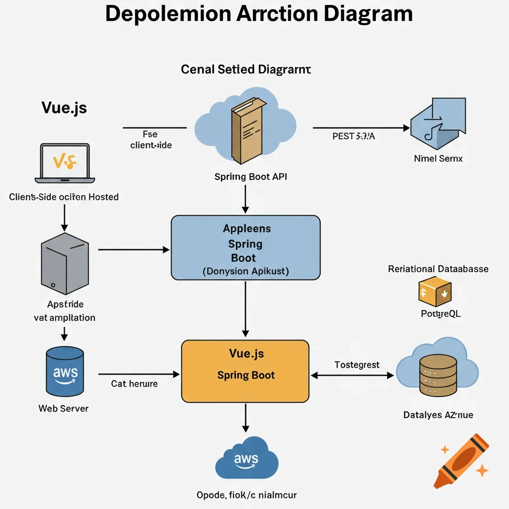 Deployment diagram showing Vue.js and Spring Boot architecture on Craiyon