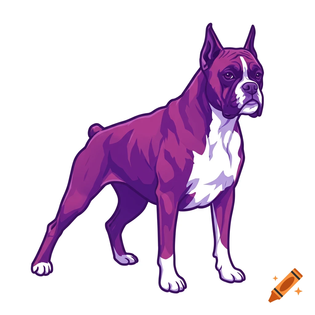 Vector art illustration of a purple boxer dog standing.