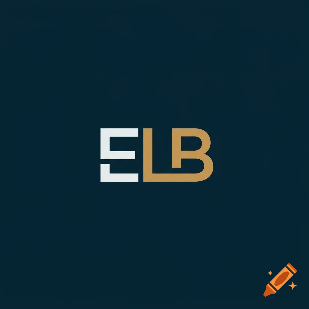 Logo with the letters ELB in white and gold on a dark blue background.