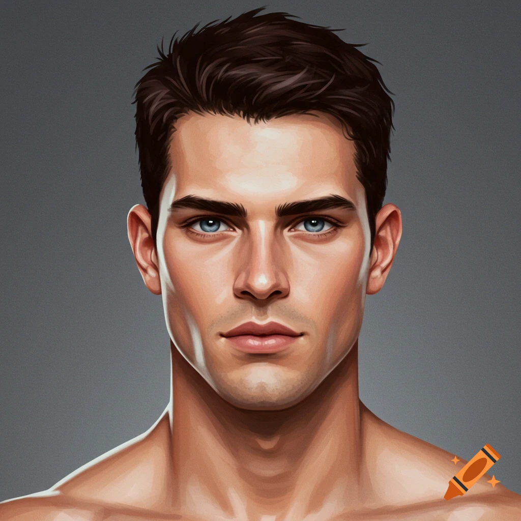 Close-up portrait of a handsome young man with blue eyes and brown hair.