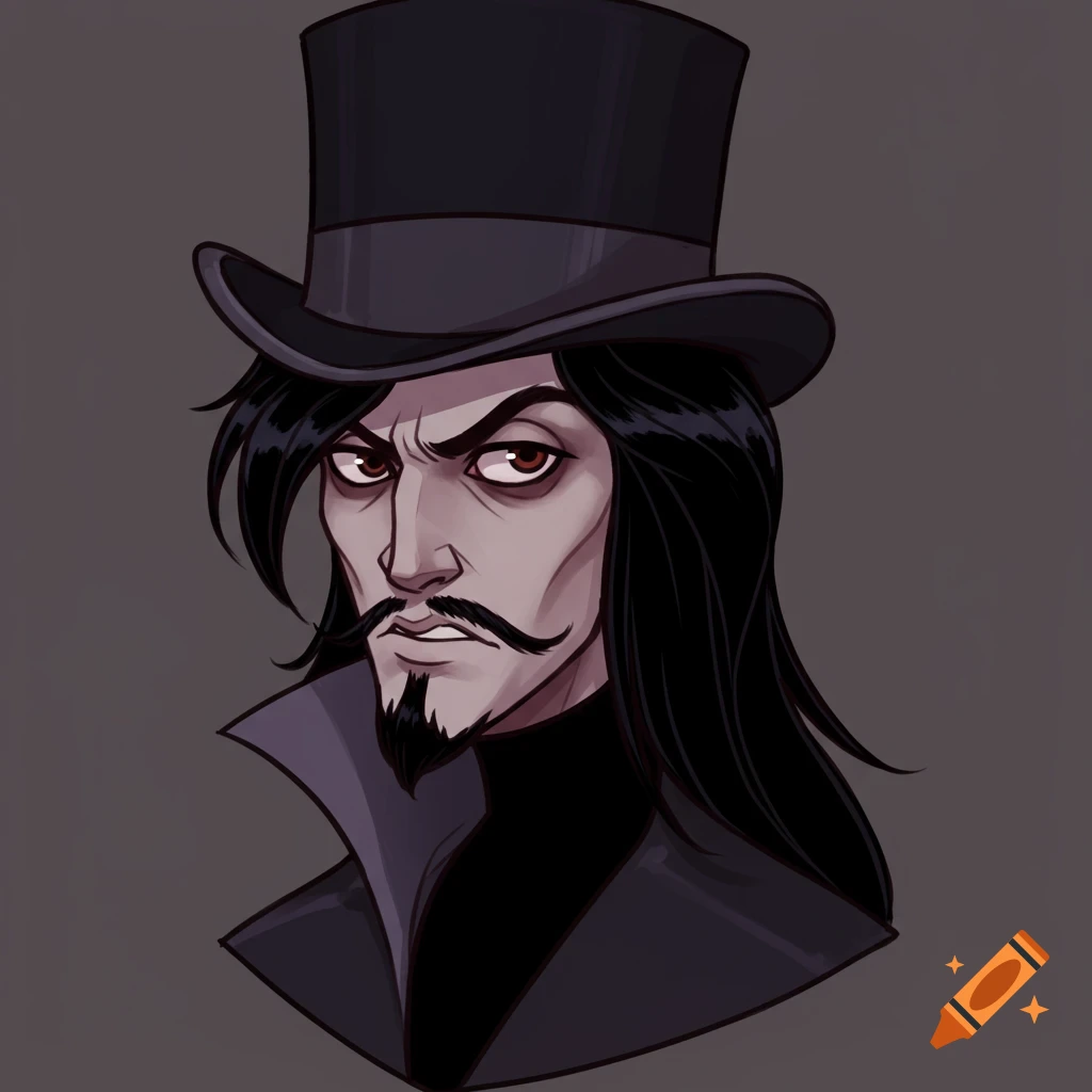 Illustration of a man with a top hat, mustache, and goatee