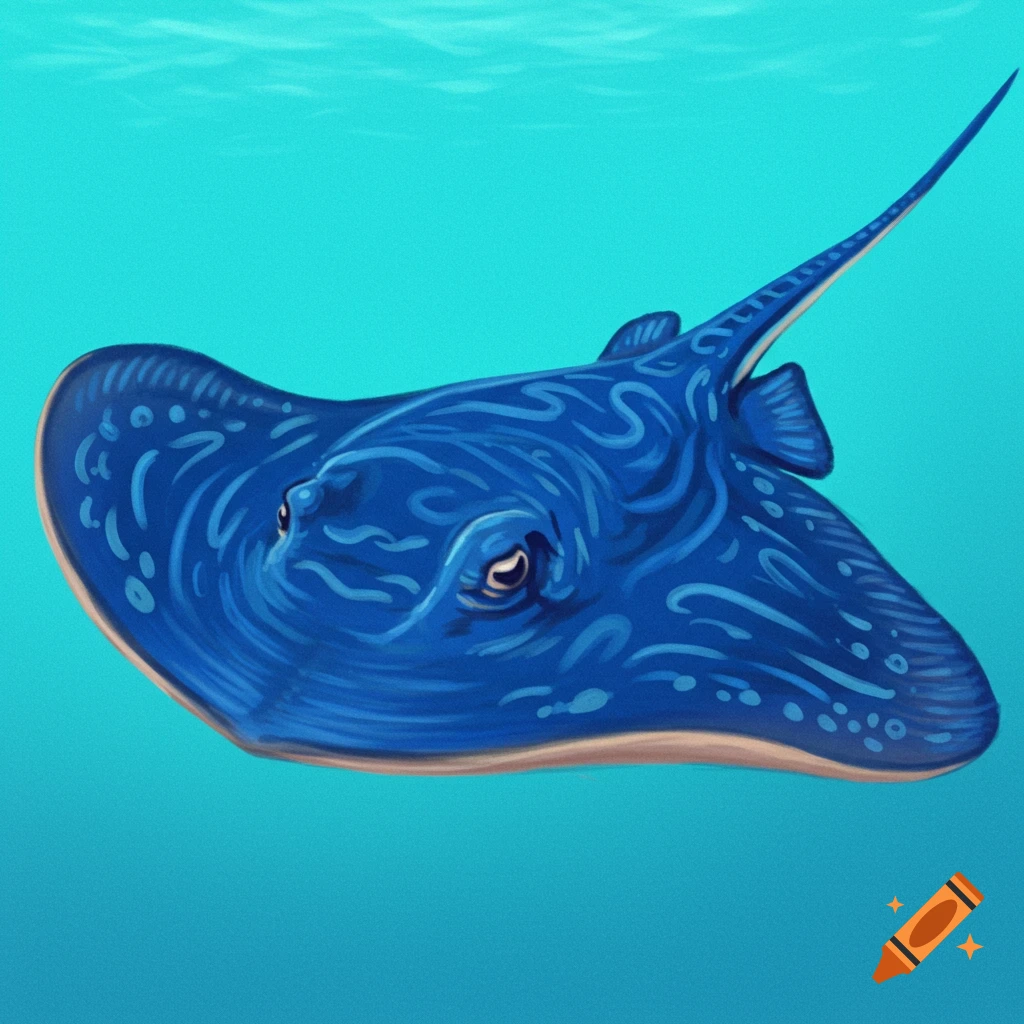 Illustrative image of a blue stingray swimming underwater.