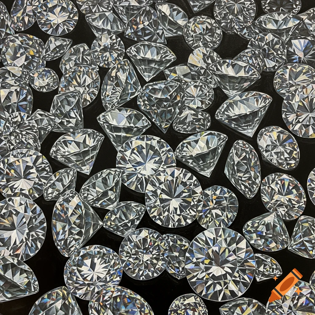 A close-up view of many sparkling diamonds on a black background.