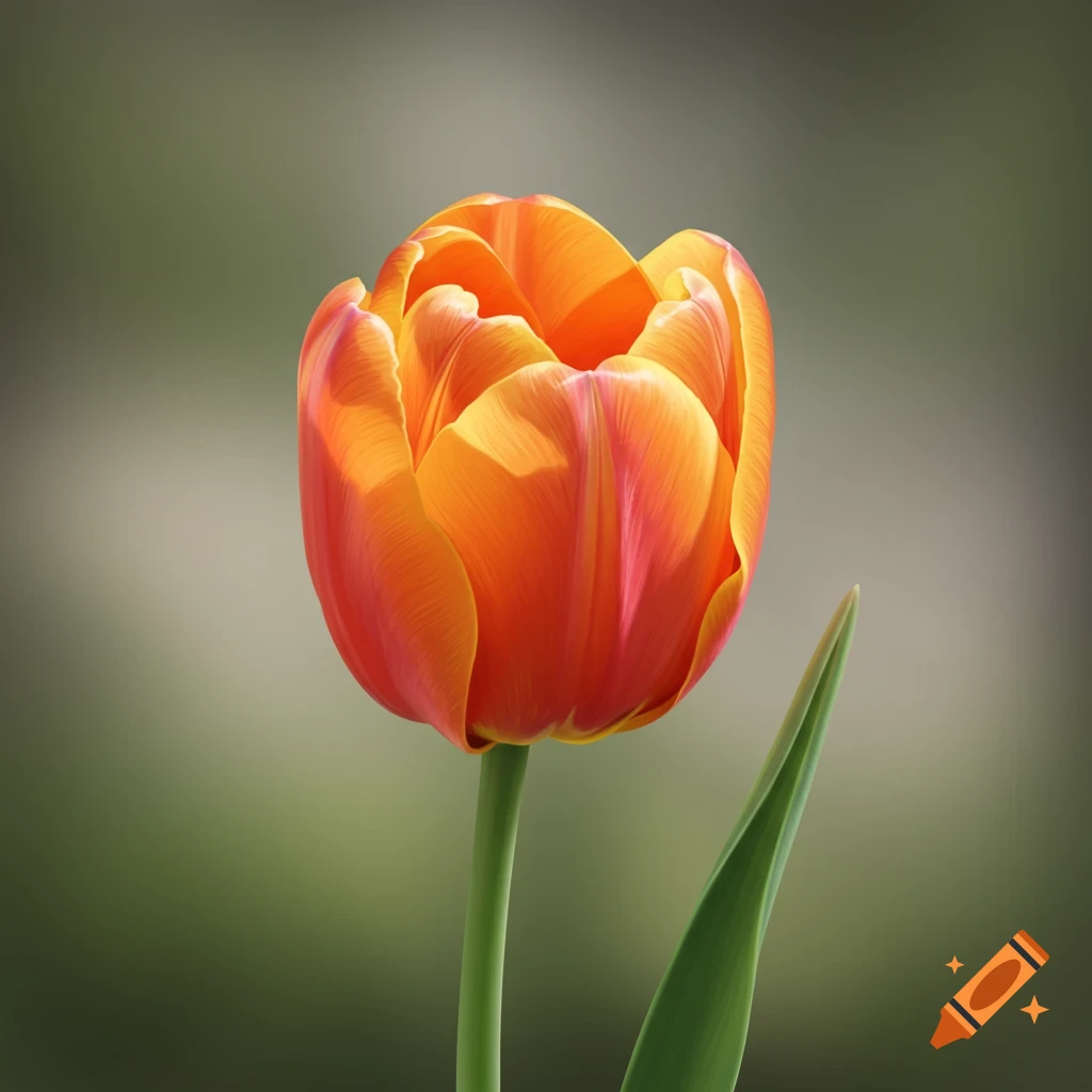 A close-up photorealistic image of a single orange tulip.