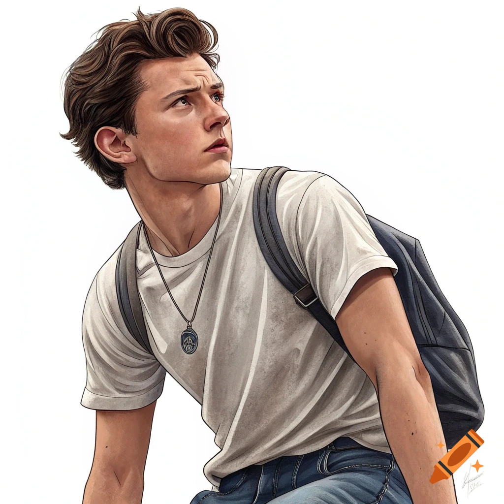 Illustration of a young man with a backpack looking up.