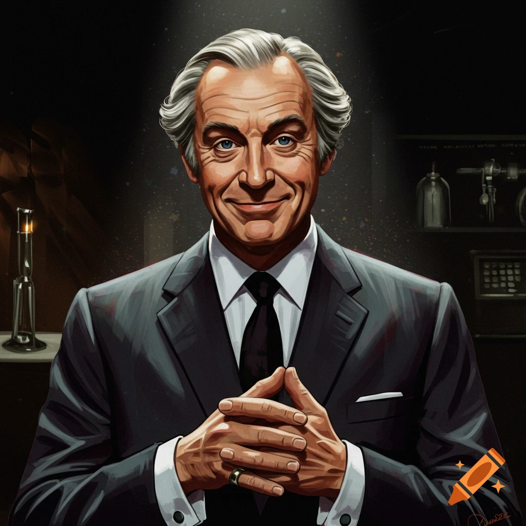 Illustration of a smiling older man in a suit with his hands clasped.