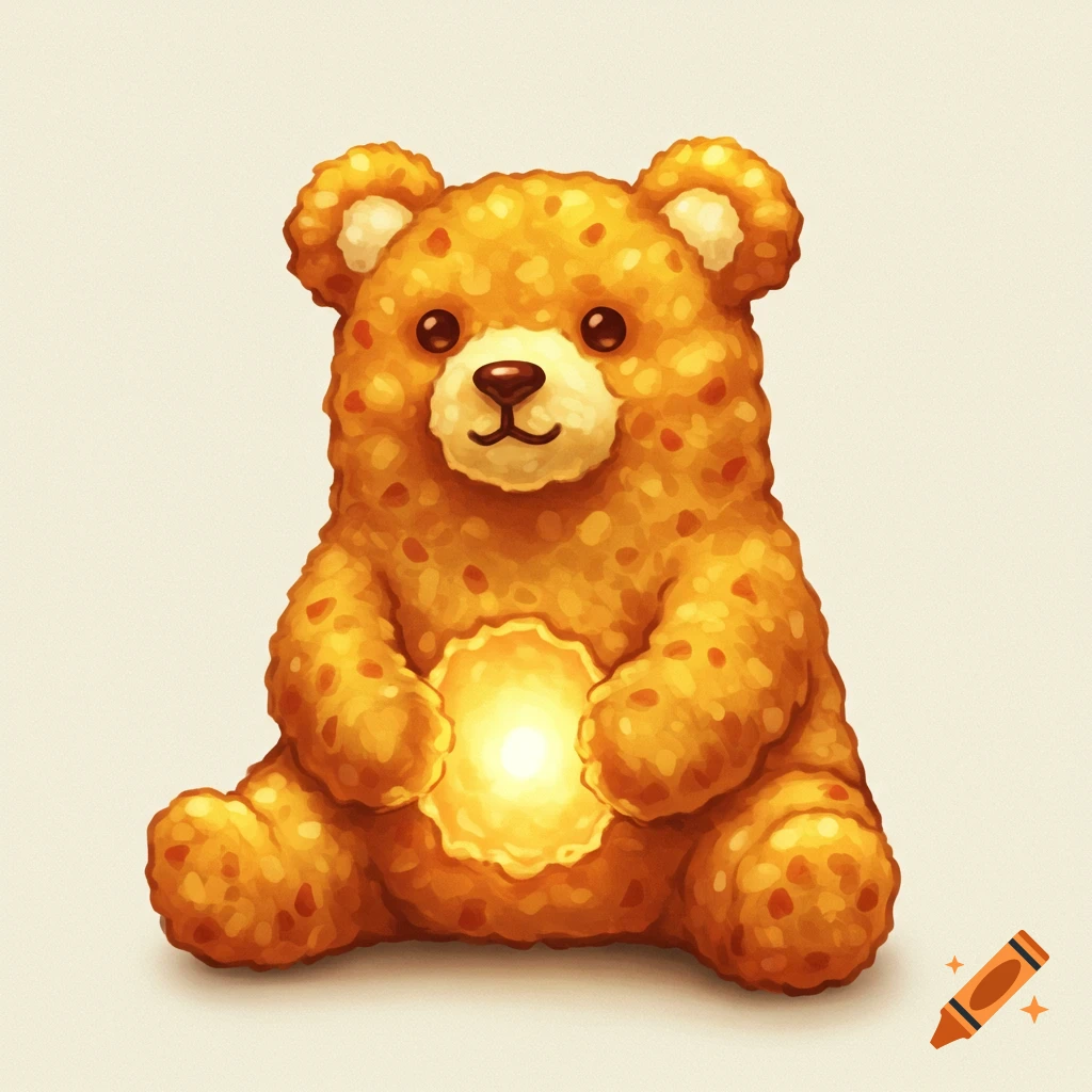 Cute tater tot bear holding a glowing orb