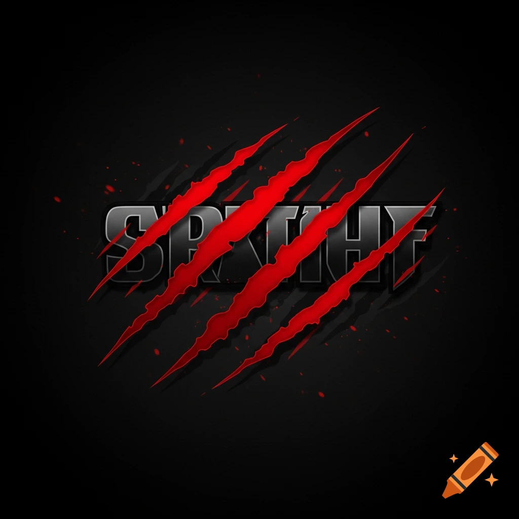 Logo with red claw marks over metallic text on a black background