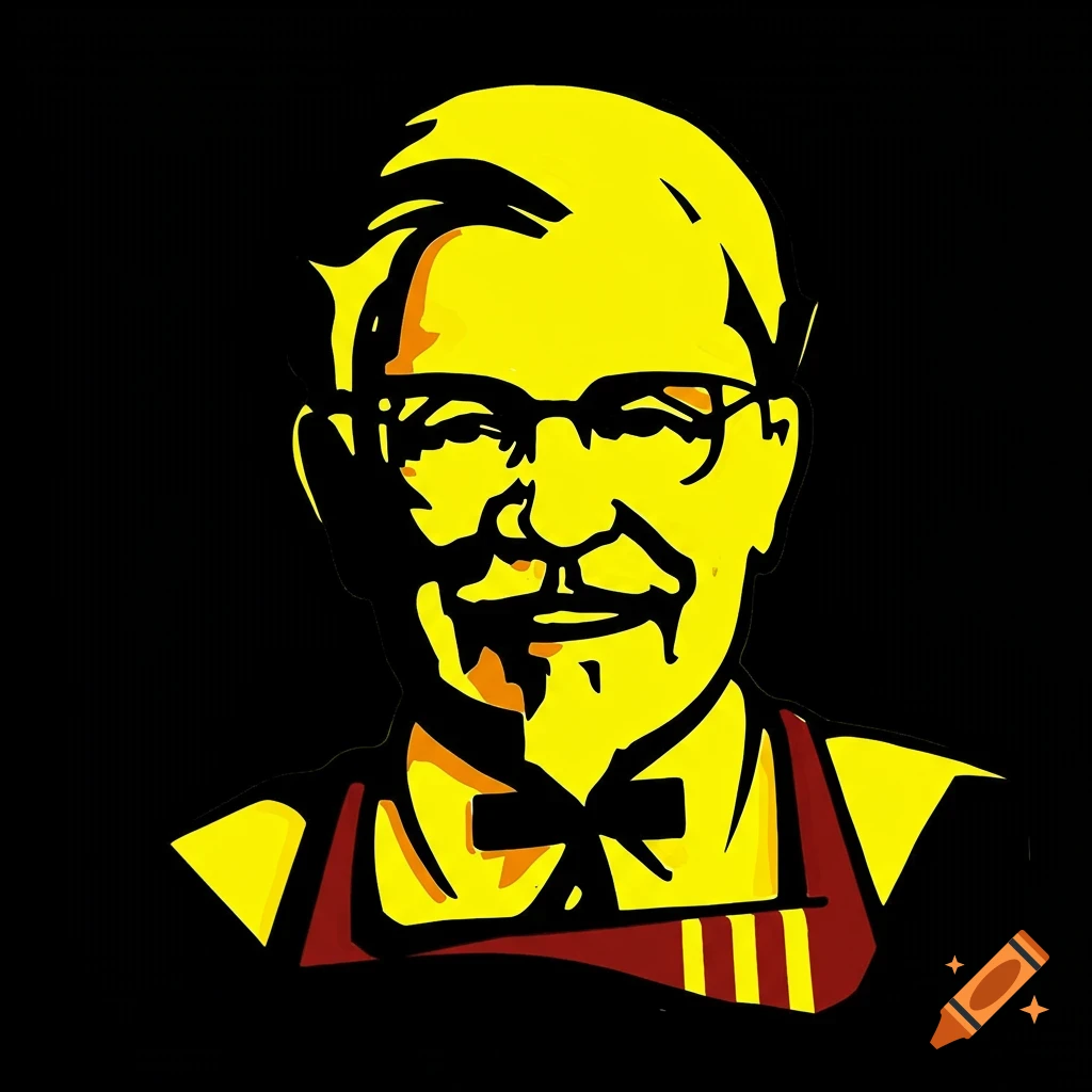 Stylized portrait of the KFC Colonel Sanders logo face in yellow, black, and red.