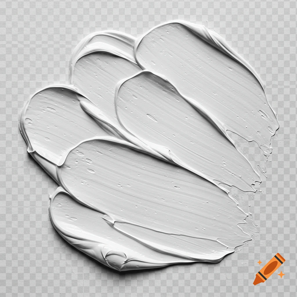 Close-up of thick white impasto paint smears with rich texture and studio lighting on a transparent background.