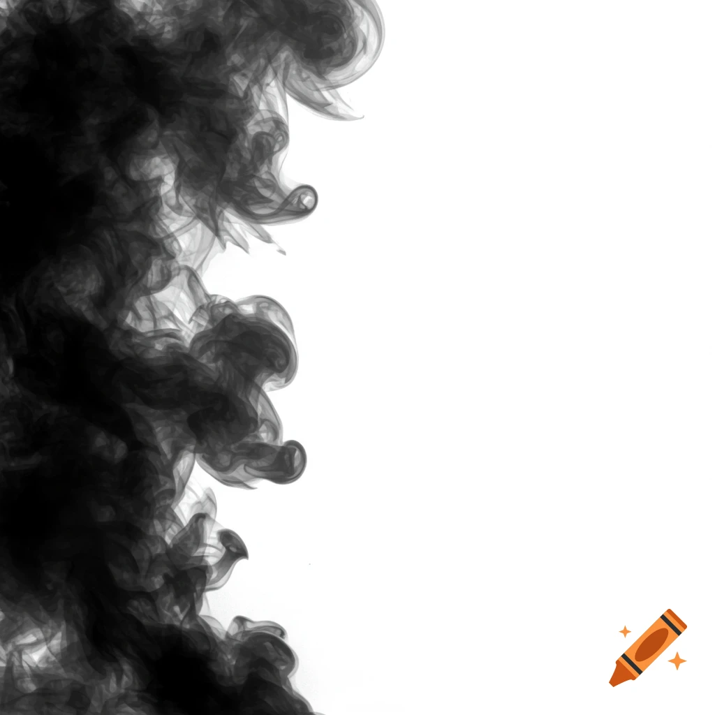 Black smoke spreads across a white background from the left side.