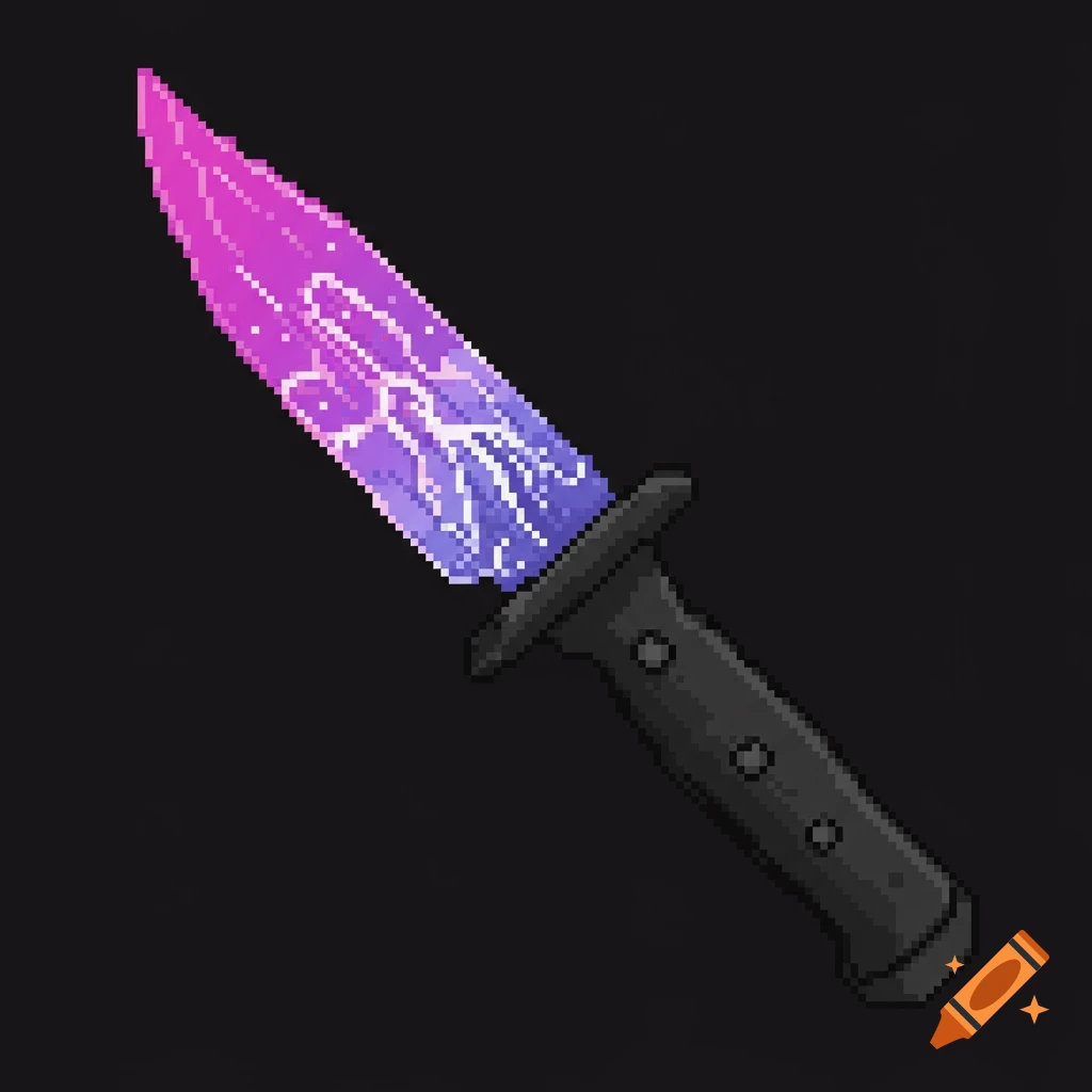 Pixel art knife with a pink and purple gradient blade