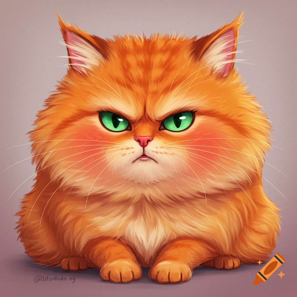 Illustration of an angry fluffy orange cat.
