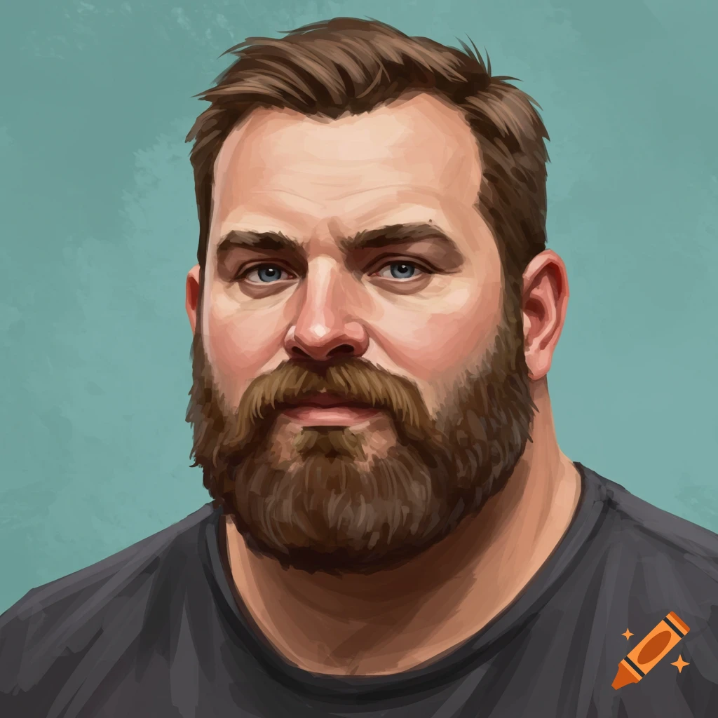 Digital illustration of a man with a beard against a teal background.