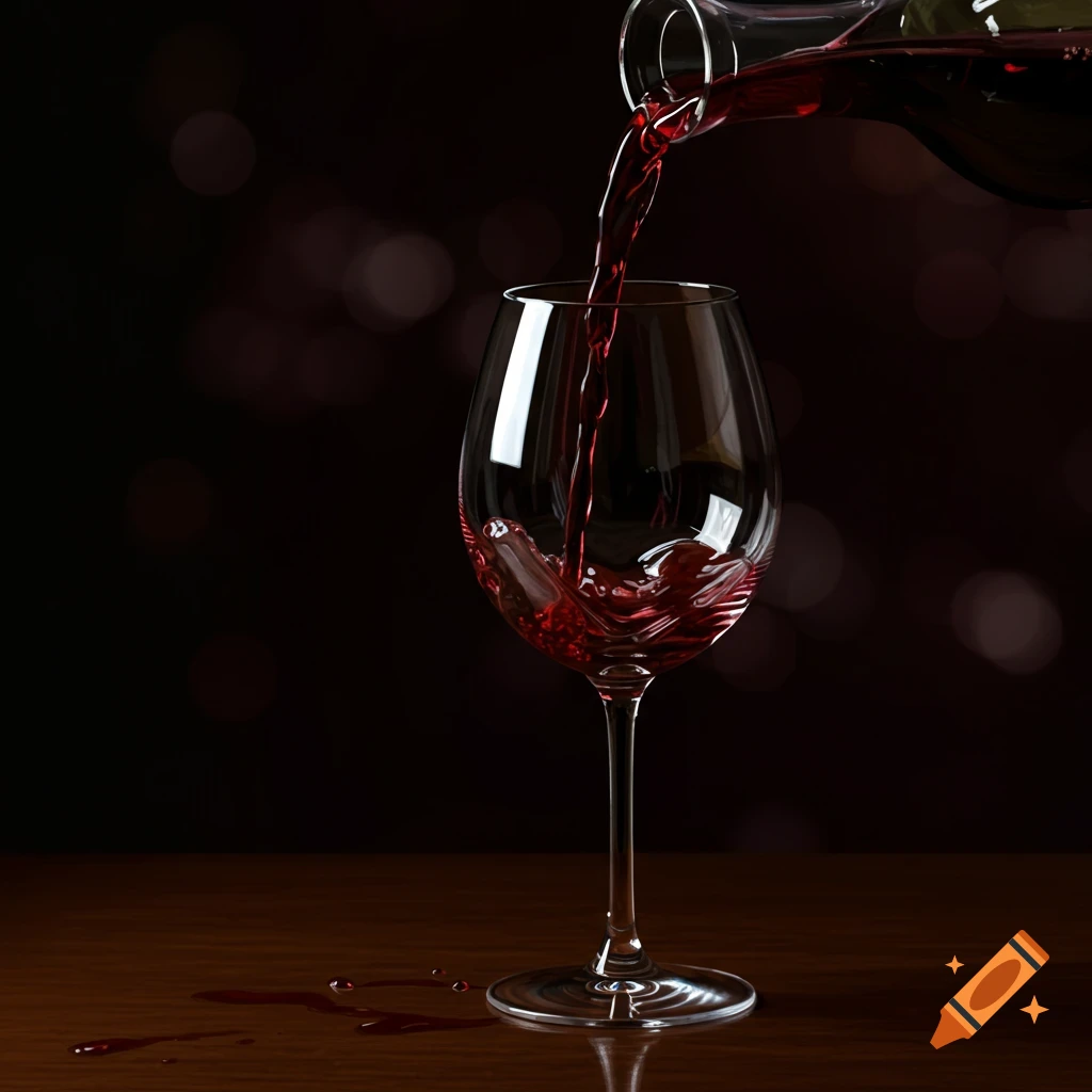Red wine pouring into a wine glass on a dark background