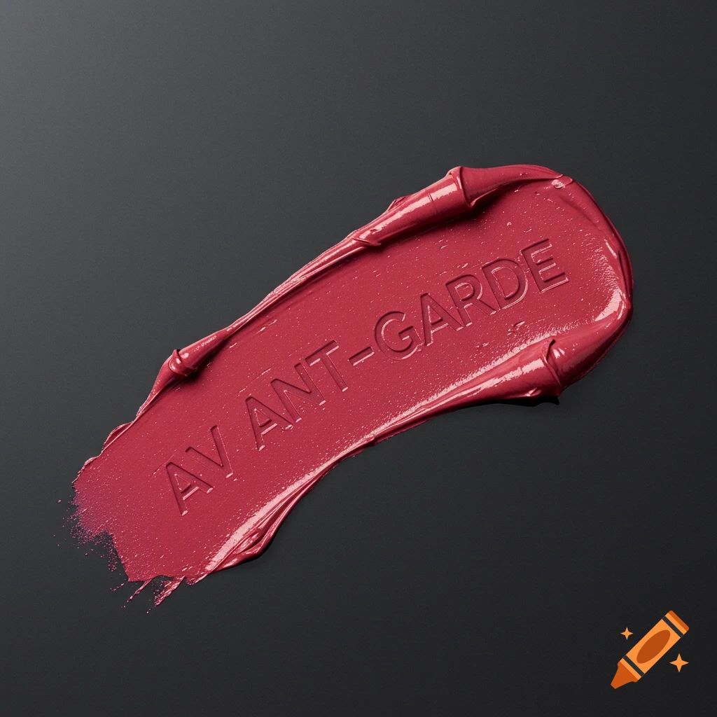 Close-up of a red lipstick swatch with 'AV ANT-GARDE' embossed.