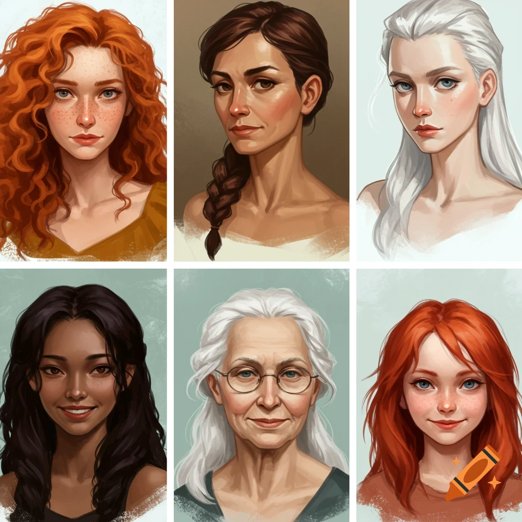 Six diverse illustrated female portraits