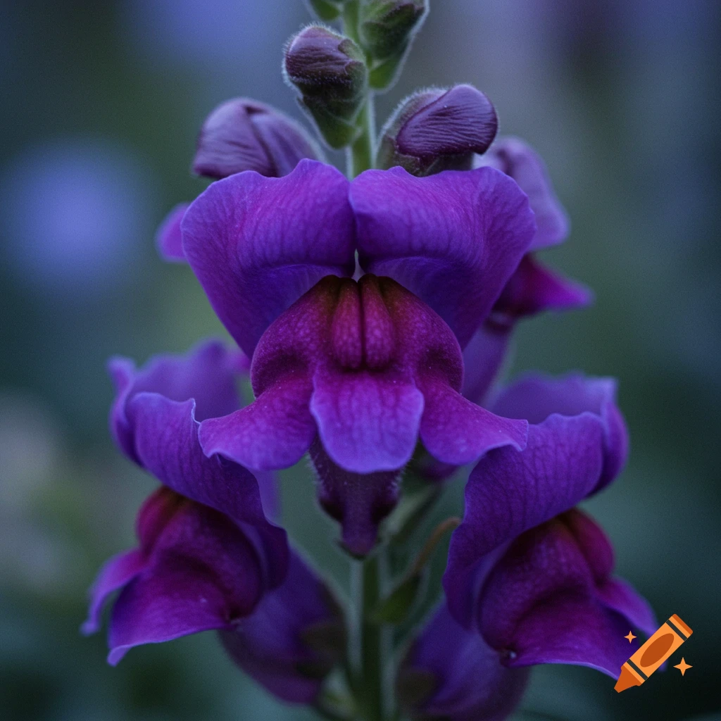 Close-up photograph of purple snapdragon flowers