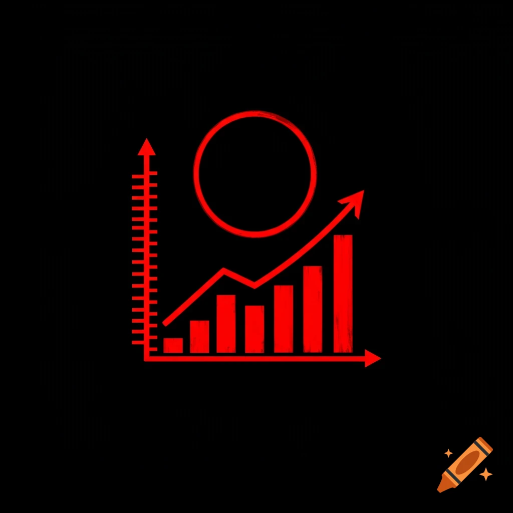 A red growth chart with a line and bars on a black background.