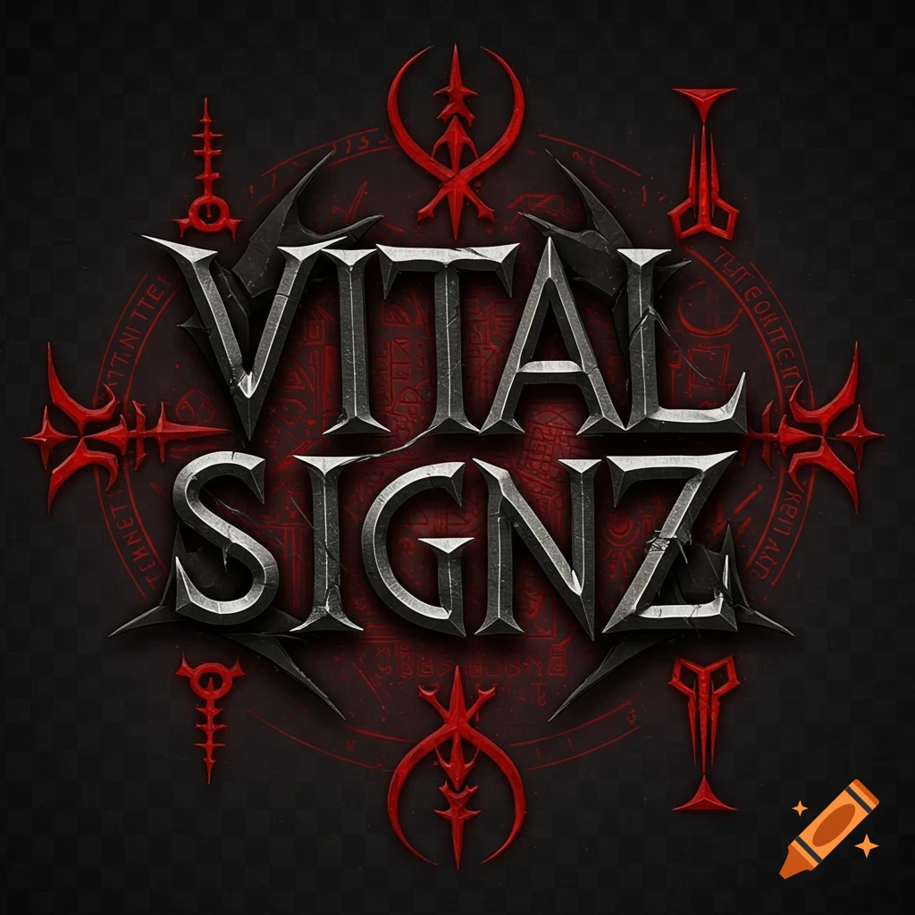 Dark metal band logo 'Vital Signz' with red symbols.