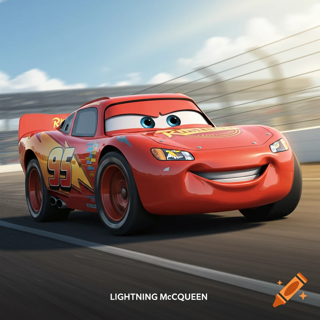 Lightning McQueen racing on a track.