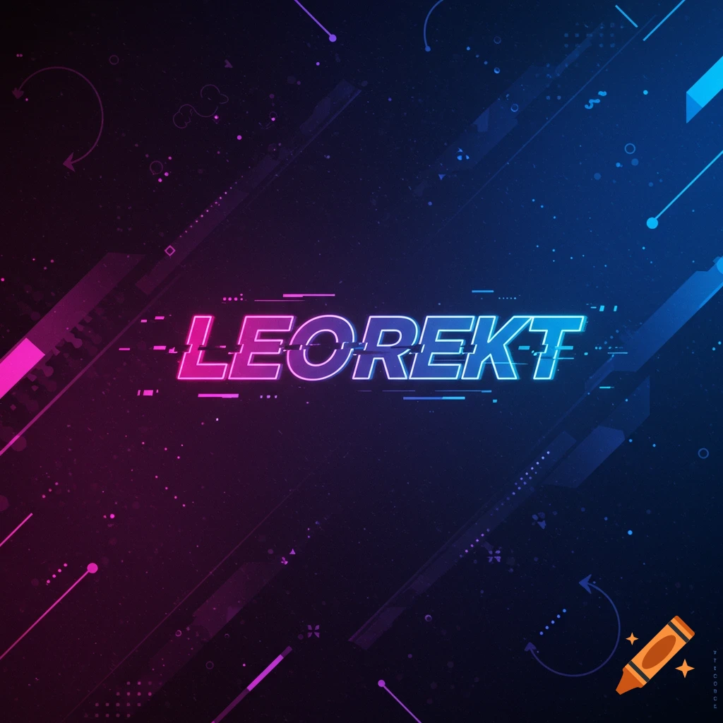 Abstract tech background with glowing neon gradient text "LEOREKT".
