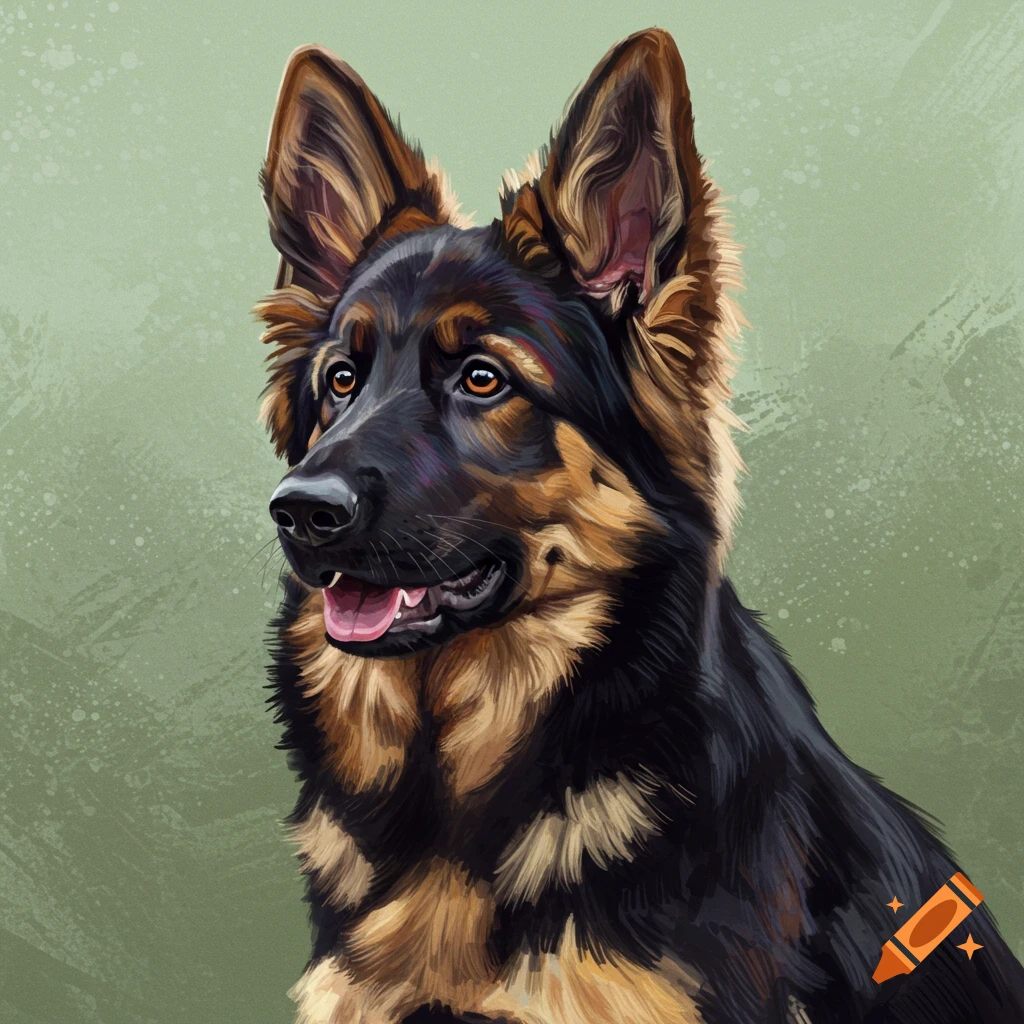 Illustration of a German Shepherd dog portrait